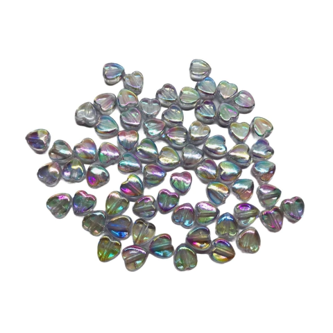 Miçanga - Coração Boreal Translucido V5 c/ Furo - 10MM - Pct c/ 50gr