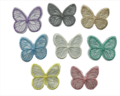 Aplique - Borboletas Bordadas em Voal - 35x40mm - 2 Unidades