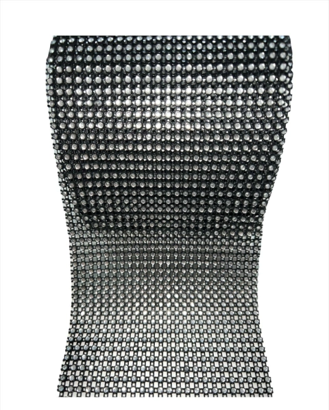 Tela de Strass Acrílico - Preto com Prata - 3mm - 9 Metros