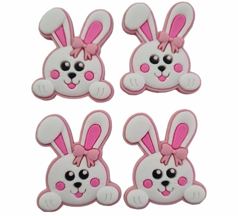 Aplique Emborrachado - Coelhinho com Laço Rosa - 32x37mm - 2un