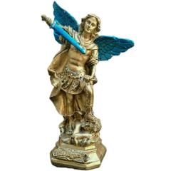 Descubra a imagem de São Miguel Arcanjo em resina de 20cm, artesanal e única. Traga proteção e beleza para sua casa. Adquira já a sua!