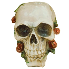 Descubra a Caveira Cranio I com rosas vermelhas, perfeita para decoração ousada. Adicione um toque único ao seu espaço. Compre agora!