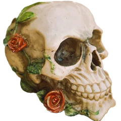 Descubra a Caveira Cranio I com rosas vermelhas, perfeita para decoração ousada. Adicione um toque único ao seu espaço. Compre agora!