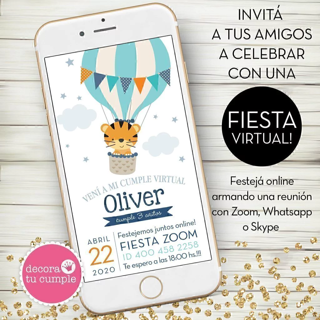 Invitación Digital Virtual tigrecito viajero cumpleaños