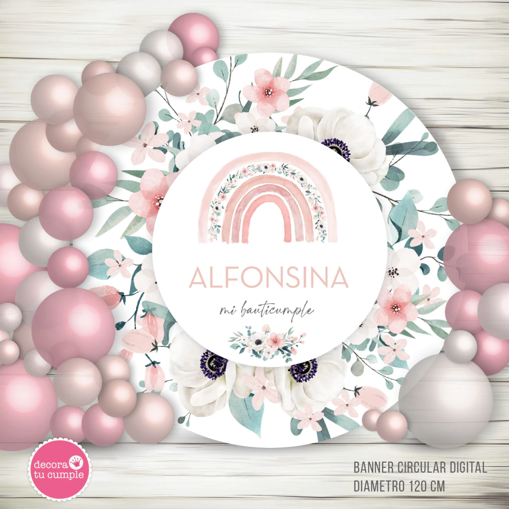 Banner imprimible arcoiris boho acuarela flores rosa