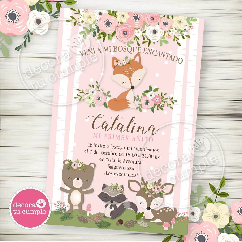 Kit imprimible personalizado animales del bosque rosa