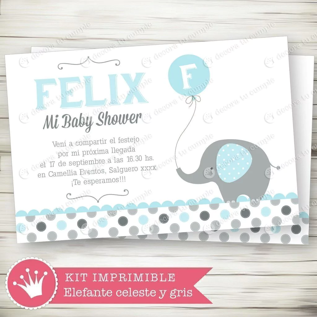 Kit Imprimible elefante celeste y gris
