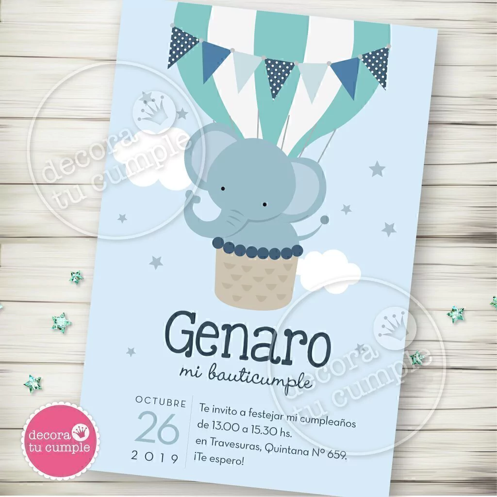 Kit imprimible elefante viajero globo aerostático verde agua