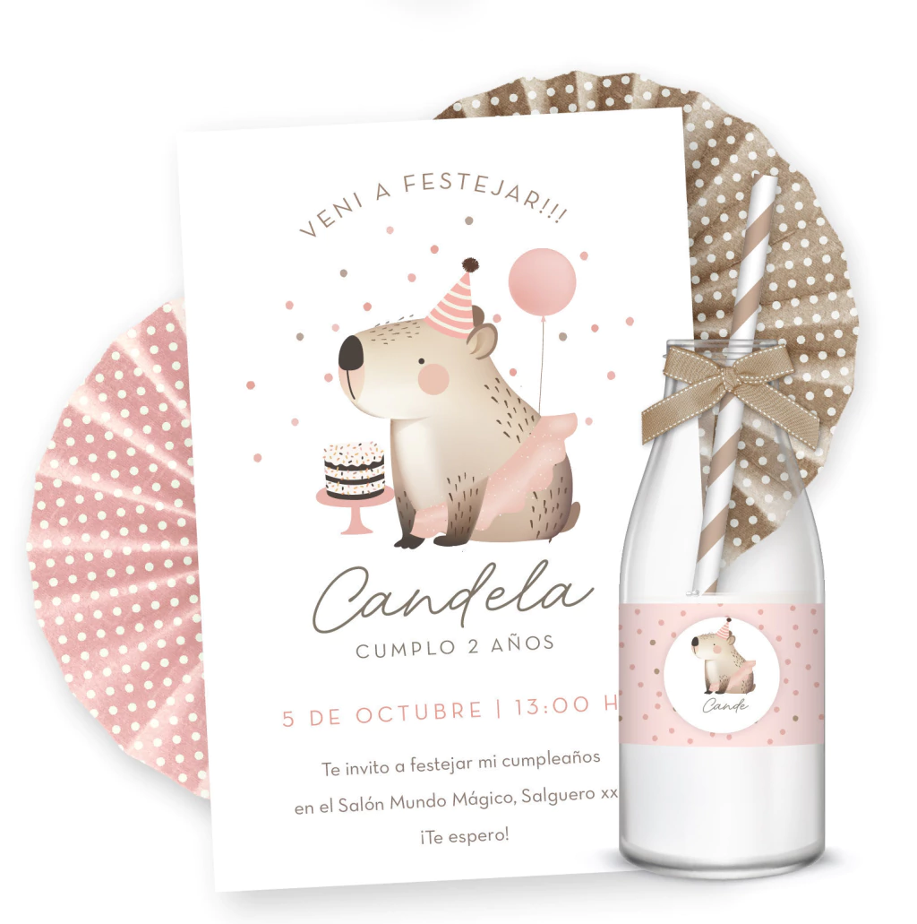 Kit imprimible capibara carpincho bailarina rosa 01