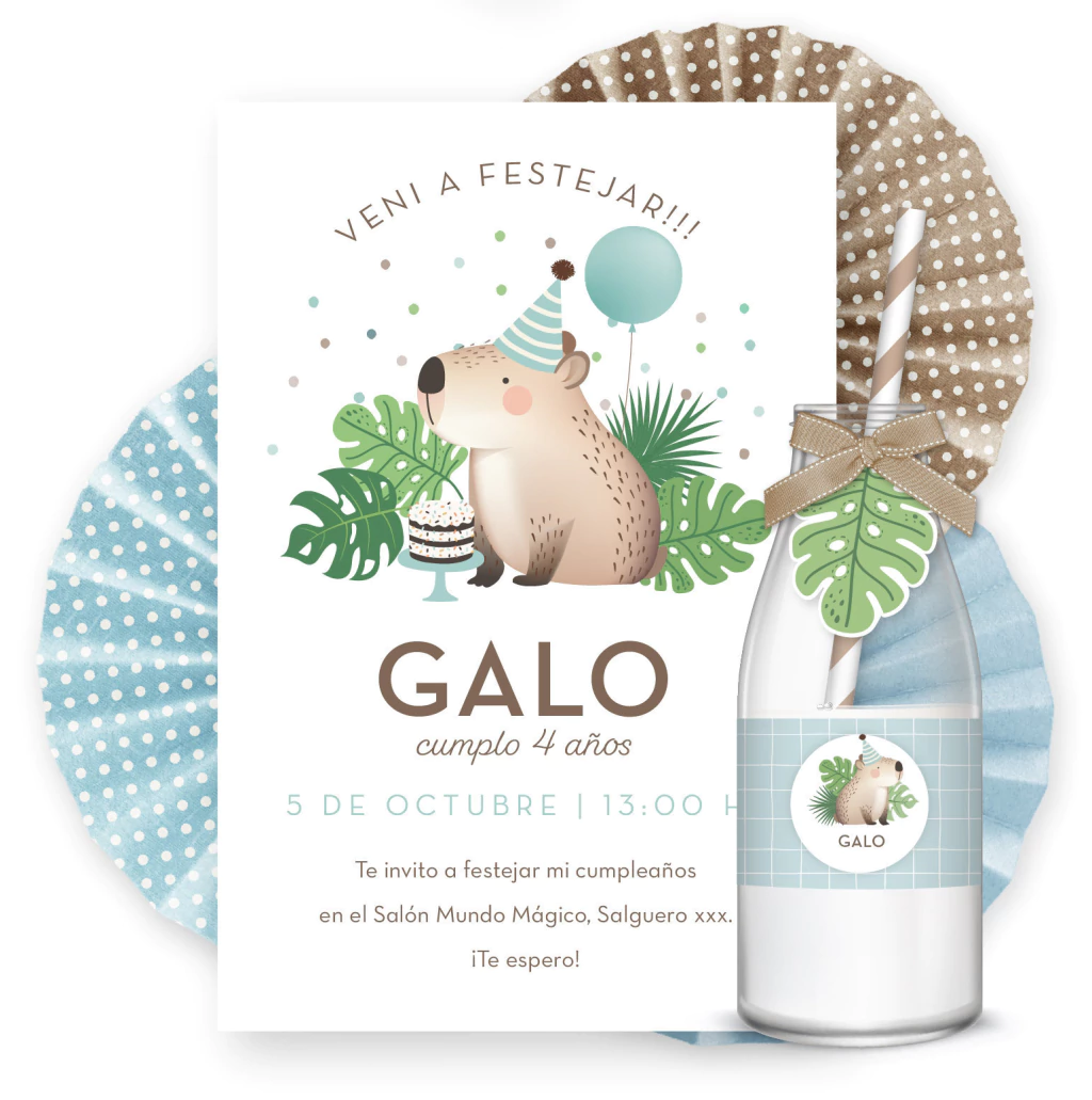 Kit imprimible capybara carpincho party celeste 2