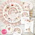 Kit imprimible capybara carpincho arcoiris rosa con flores boho acuarela cumpleaños baby shower bautismo tarjeta invitacion digital papeles digitales adorno torta, cake topper