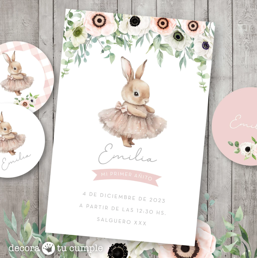 Kit Imprimible conejita bailarina acuarela 01