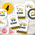 Kit Imprimible Digital de Construcción, con ilustraciones de máquinas de construcción en colores amarillo y negro. Cumpleaños tarjeta invitacion digital camiones construccion excavadora grua