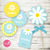 Kit imprimible flores margaritas celeste invitacion digital cumpleaños bautismo comunion daisies party printable imprimible