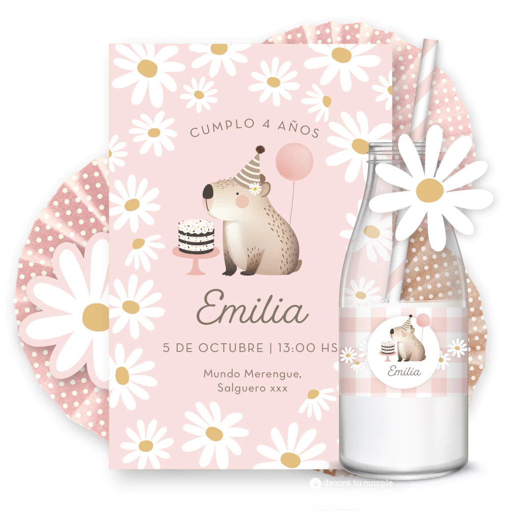 Kit imprimible capibara margaritas rosa