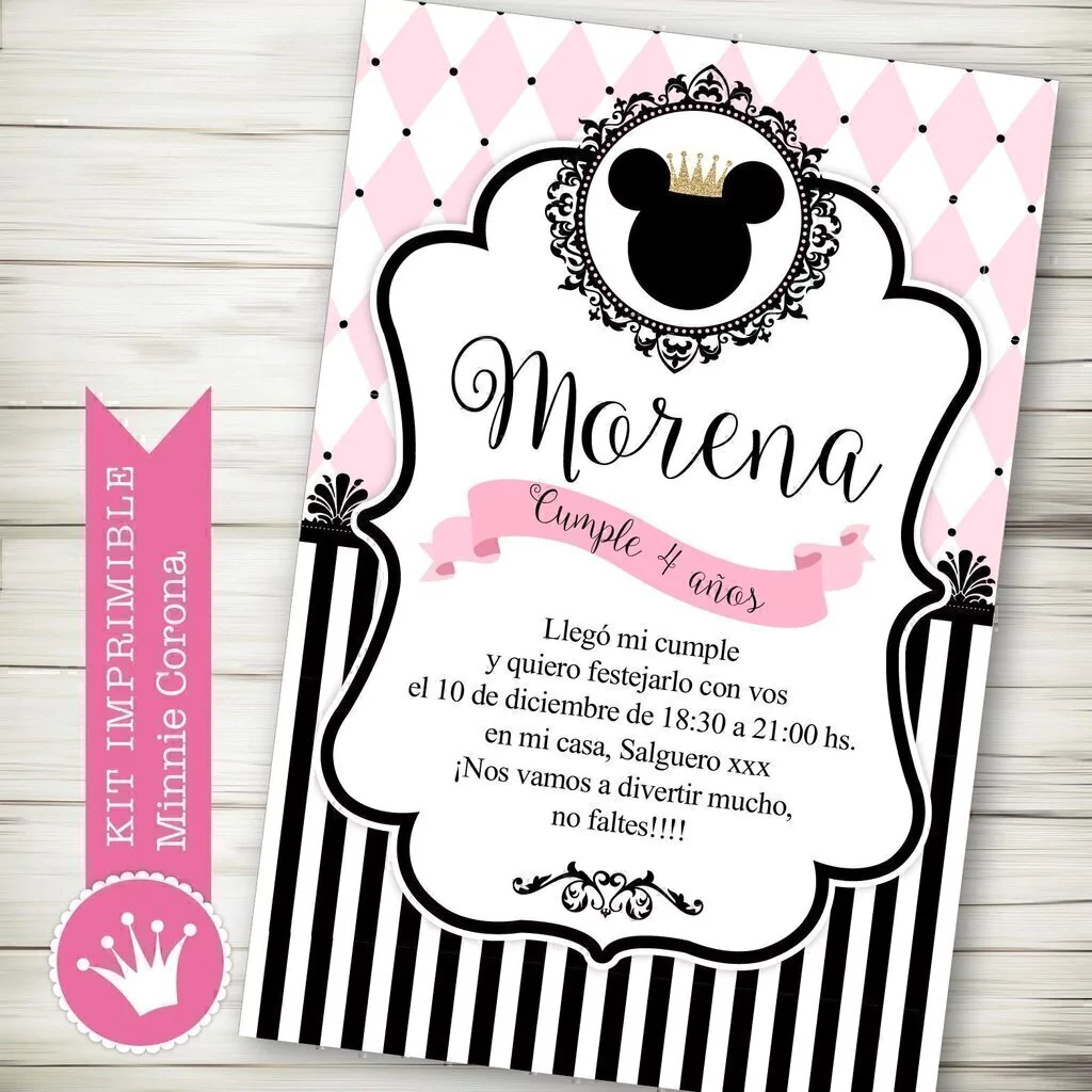 Kit imprimible Minnie Princesa Disney coronas doradas