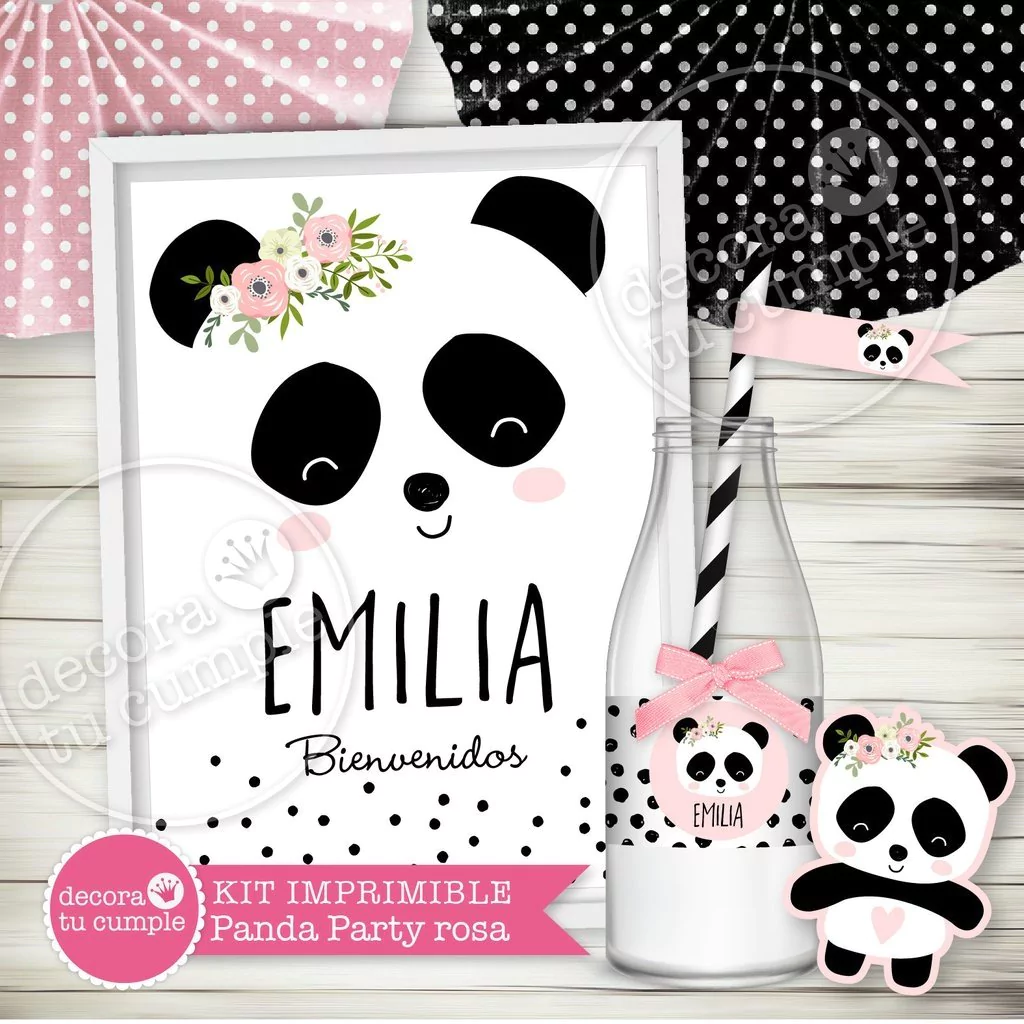 Kit imprimible panda party rosa 2