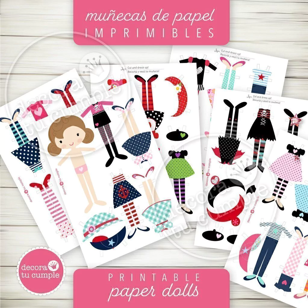 Muñeca de papel imprimible - Paper doll rulos