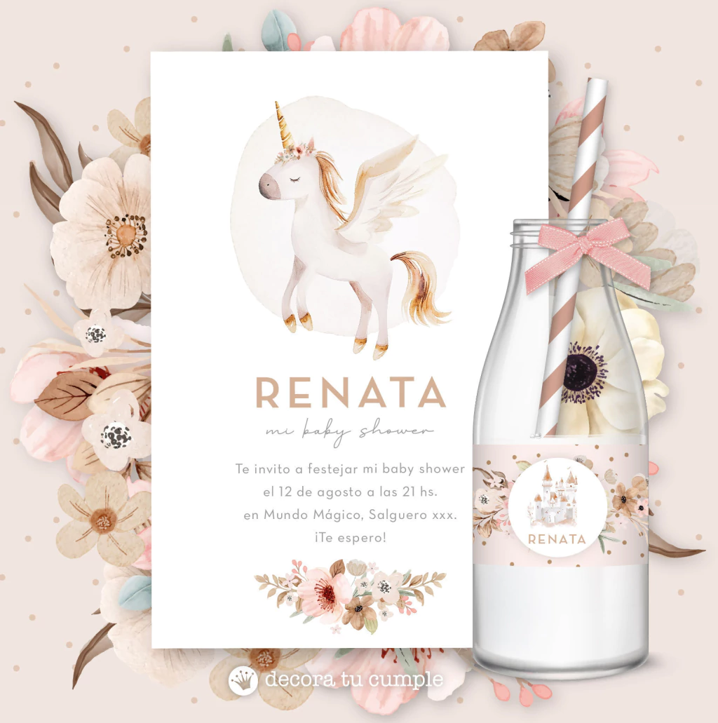 Kit imprimible unicornio reino boho acuarela