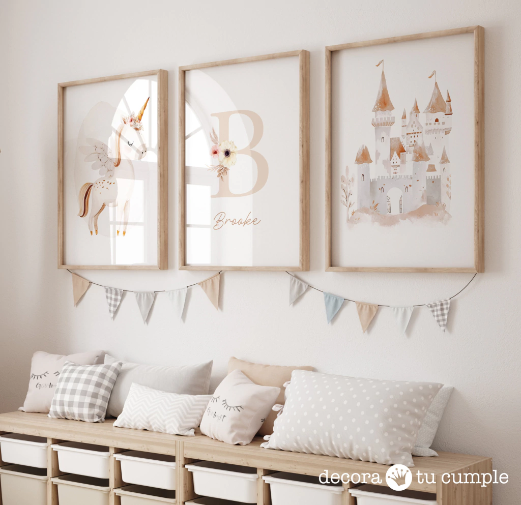 Laminas decorativas castillo boho unicornio inicial personalizada