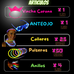 Combo Cotillon 100% Luz Super Neon 100 Artículos 50 Personas LU142 - Cotillon 10Tra