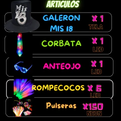 Kit Cotillon Para Cumpleaños 18 Años Luminoso 100 invitados LU015 en internet