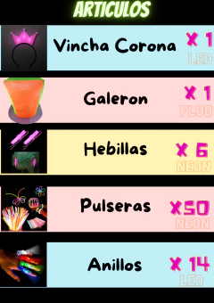 Combo Cotillón Luminoso Led Neon Y Fluo 50 Personas LU010 en internet