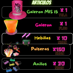 Kit Cotillon Para Cumpleaños 15 Años Luminoso 100 invitados LU162 - Cotillon 10Tra
