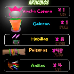 Combo Cotillón Luminoso 50 Invitados + Regalo Labial Fluo LU012 en internet