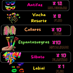 Combo Cotillón Luminoso 50 Invitados + Regalo Labial Fluo LU012 - Cotillon 10Tra