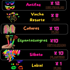 Combo Cotillón Luminoso 50 Invitados + Regalo Labial Fluo LU012 - Cotillon 10Tra