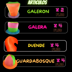 Combo Gorros Fluo 50 Personas Corbata Moño Cotillon tela y plastico - Cotillon 10Tra