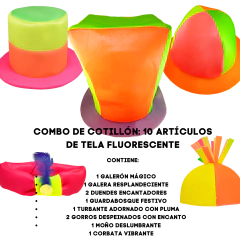 Combo Fluo 10 Gorros Tela Cotillon Corbata Moño Kit Sombreros Cotillon Casamiento 15 Años Cumpleaños Gorras Fluor - tienda online