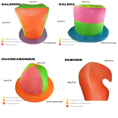 Combo Fluo 10 Gorros Tela Cotillon Corbata Moño Kit Sombreros Cotillon Casamiento 15 Años Cumpleaños Gorras Fluor