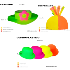 Combo Gorros Fluo 50 Personas Corbata Moño Cotillon tela y plastico - comprar online