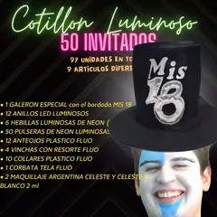 Combo Cotillon Para Cumpleaños 18 Años Luminoso 50 invitados LU172 - comprar online