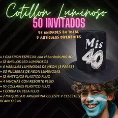 Kit Cotillon Para Cumpleaños 40 Años Luminoso 50 invitados LU174 - comprar online
