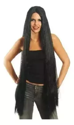 Peluca Extra Larga Negra Morticia Addams Cotillon Disfraz Halloween Pelo