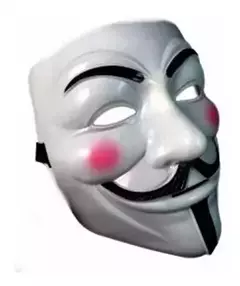 Máscara de PVC Anonymus V de Venganza, con detalles en mejillas rosadas y diseño estilizado.