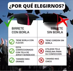Birrete Egresados PRIMARIA, SECUNDARIA UNIVERSIDAD Por Unidad CON BORLA - Cotillon 10Tra