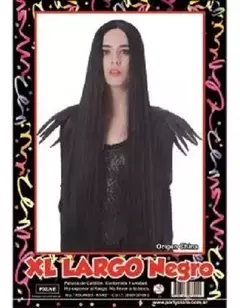 Peluca Extra Larga Negra Morticia Addams Cotillon Disfraz Halloween Pelo - tienda online
