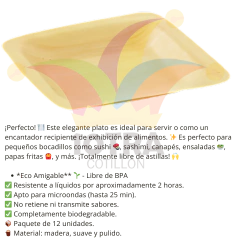 Plato Cuadrado Madera Biodegradable 21 Cm Combo X 12 Unid en internet