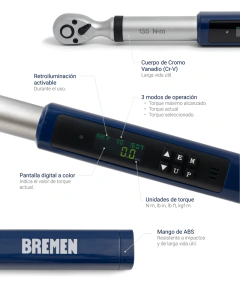 TORQUIMETRO DIGITAL BREMEN 3/8" 6.75-135Nm 8498 - Ferreteria Industrial Aguilar