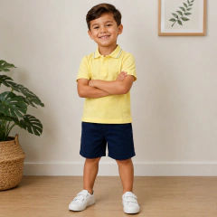 Conjunto camisa polo e bermuda azul marinho na internet