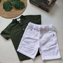 Conjunto camisa social Verde musgo e bermuda branca - comprar online