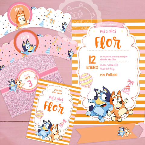 Kit imprimible Bluey nena en rosa