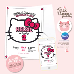 Kitty invitación editable en CANVA, para imprimir o digital - comprar online
