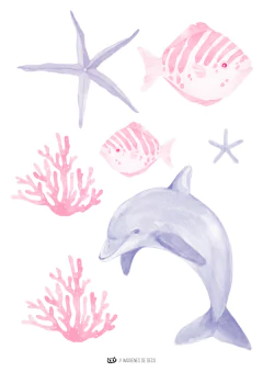 Kit imprimible Delfines Mar | PDF editable en internet