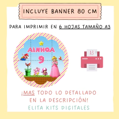 Kit Imprimible Princesa Peach + Banner Circular Fondo Mesa Dulce - comprar online