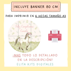 Kit imprimible Caballos Flores Nenas + Banner Circular Fondo Mesa Dulce Candybar - comprar online